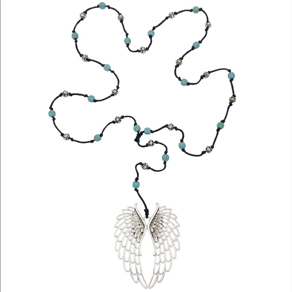 Angel Heart Wings Turquoise Beaded Long Necklace - Picture 1 of 3